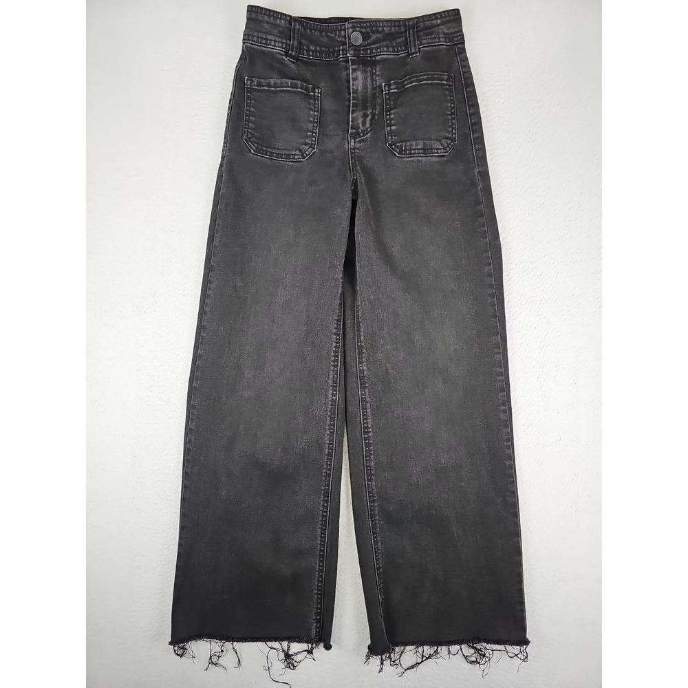 OAT New York Jeans Women's 0/25 Black Wide Leg Raw Hem Ankle Jeans High Rise